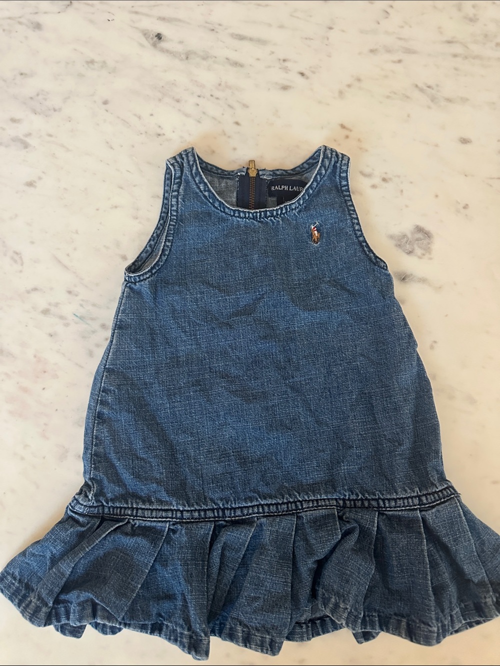 Ralph Lauren Blue Denim Ruffle Hem Tank Dress